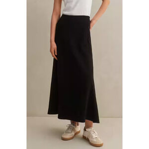 ME+EM Travel Tailoring A-Line Midi Skirt Women's 8 Black Minimalist Zip Pockets